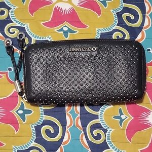 Jimmy Choo Black Studded Zip Wallet